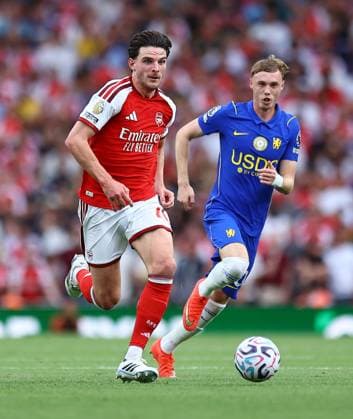 Declan Rice of Arsenal and Cole Palmer of Chelsea Arsenal v Chelsea, Premier League, Football, Football, Emirates Stadium, London, UK - 06 Sep 2026London Emirates Stadium United Kingdom EDITORIAL USE ONLY No use with unauthorised audio, video, data, fixture lists, club league logos or live services. Online in-match use limited to 120 images, no video emulation. No use in betting, games or single club league player publications. Copyright: xMichaelxZemanek Shutterstockx 17135040av