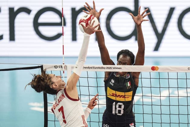 Italy v Turkiye - CEV EuroVolley 2026 ISTANBUL, TURKIYE - SEPTEMBER 6: Italy s Paola Egonu (18) and Turkiye s Hande Baladin (7) compete during the final match between Italy and Turkiye at the 2026 CEV Women s European Volleyball Championship at Sinan Erdem Sports Hall in Istanbul, Turkiye, on September 6, 2026. Agit Erdi Ulukaya Anadolu Istanbul Turkey. Editorial use only. Please get in touch for any other usage.  Copyright: x2026xAnadoluxAgitxErdixUlukayax