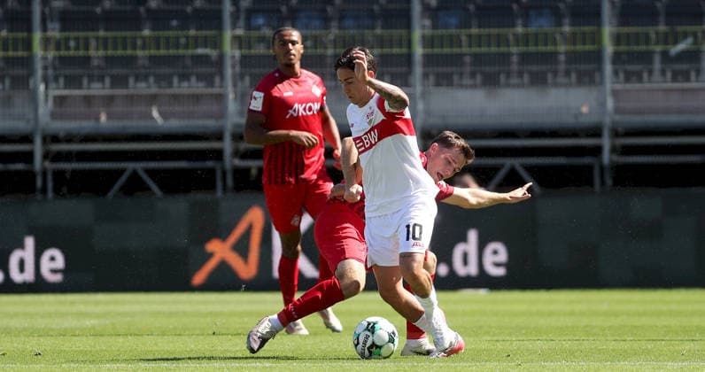 September 6, 2026, xfsx, Men s, Soccer, 2026–2027 Season, 3rd Division, Matchday 4: FC Würzburger Kickers vs. VfB Stuttgart II; from left: David Abrangao (FC Würzburger Kickers), Tim Kraus (FC Würzburger Kickers), Nicolas Sessa (VfB Stuttgart II); Wuerzburg, AKON ARENA, Bavaria, Germany