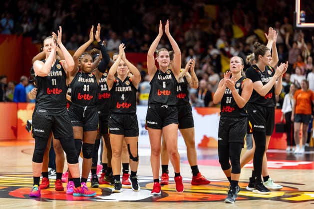 Belgian team celebrates after victory at the end of the game; Emma Meesseman (Belgium), 11; Maxuella Lisowa Mbaka (Belgium), 31; Elise Ramette (Belgium), 04, Nastja Claessens (Belgium), 05, Julie Allemand (Belgium), 55, GER, Puerto Rico vs. Belgium, basketball, 2026 FIBA Women’s World Cup, group stage, Matchday 2, September 6, 2026, GER, Puerto Rico vs. Belgium, Basketball, 2026 FIBA Women’s World Cup, Group Stage, Matchday 2, September 6, 2026, Berlin Copyright: xEibner-Pressefoto MaxxVincenx EP_MVN