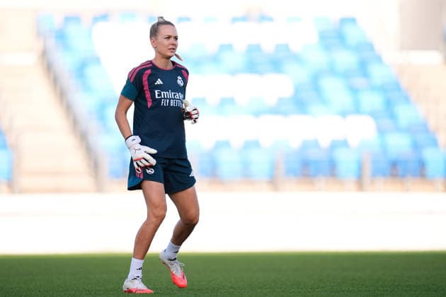 September 6, 2026, Valdebebas, Madrid, Spain: Merle Frohms of Real Madrid CF warms up during the Spanish Women League, Liga F, football match played between Real Madrid and SD Eibar at Alfredo Di Stefano stadium on September 06, 2026, in Valdebebas, Madrid, Spain. Real Madrid V SD Eibar - Liga F - ZUMAa181 20260906_zaa_a181_165 Copyright: xDennisxAgyemanx