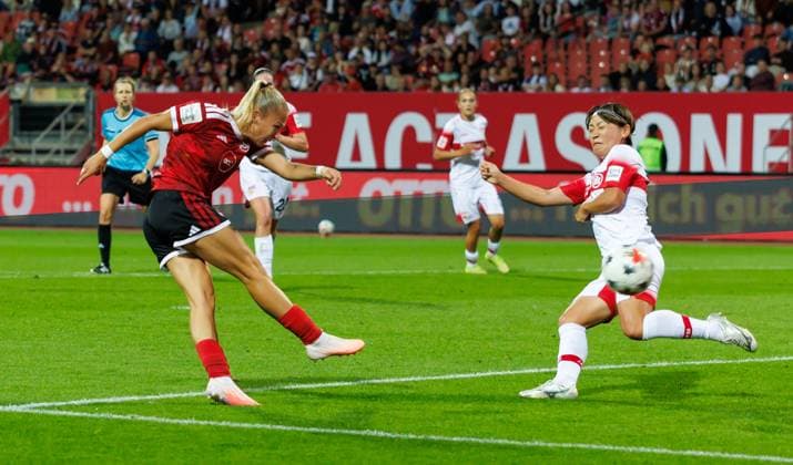 06.09.2026 - Fussball - Saison 2026 2027 - 1. Frauen - Fussball - Bundesliga - 03. Spieltag: 1. FC Nürnberg FCN ( Club ) - VfB Stuttgart - Sportfoto Zink DaMa - xdaxmax - Tor Treffer Torschuß zum 3:2 - Torschütze Fany Proniez (3, 1. FC Nürnberg FCN ) *** September 6, 2026 Soccer Season 2026–2027 Women s Bundesliga Matchday 3 1 FC Nuremberg (FCN) vs. VfB Stuttgart Sports photo by Zink DaMa xdaxmax Goal, shot on goal for the 3–2 score, goal scorer Fany Proniez 3, 1 FC Nuremberg (FCN)