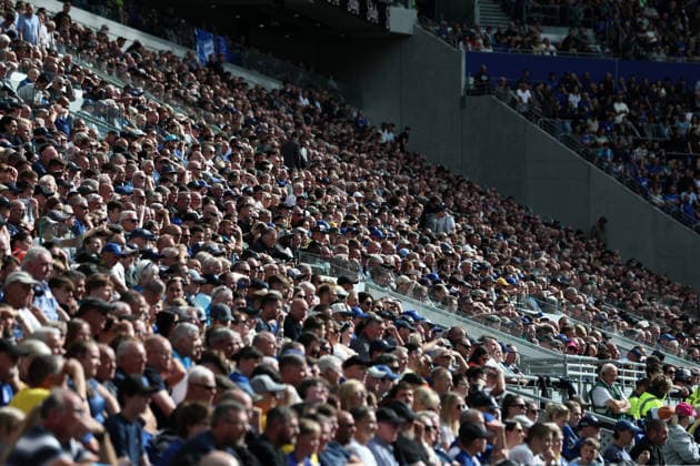 6th September 2026; Hill Dickinson Stadium, Liverpool, England; Premier League Football, Everton versus Manchester United, ManU fans look on from the East Stand during the second half DavidxBlunsden