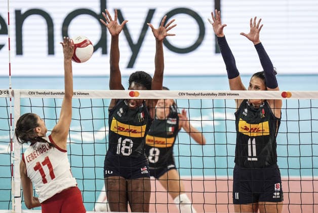 Italy v Turkiye - CEV EuroVolley 2026 ISTANBUL, TURKIYE - SEPTEMBER 6: Italy’s Paola Egonu (18) and Turkiye’s Derya Cebecioglu (11) compete during the final match between Italy and Turkiye at the 2026 CEV Women’s European Volleyball Championship at Sinan Erdem Sports Hall in Istanbul, Turkiye, on September 6, 2026. Agit Erdi Ulukaya Anadolu Istanbul Turkey. Editorial use only. Please get in touch for any other usage.  Copyright: x2026xAnadoluxAgitxErdixUlukayax
