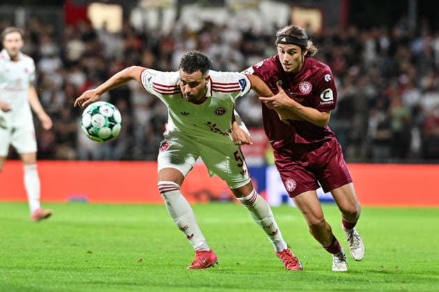 3rd Division: SC Fortuna Köln vs. Fortuna Düsseldorf, September 6, 2026, Cologne, GERMANY September 6: Yassine BOUCHAMA (Fortuna Düsseldorf, No. 5) and Bennit BRÖGER (Fortuna Köln, No. 38) face off during the 3. Liga match between SC Fortuna Köln and Fortuna Düsseldorf on Matchday 4 at the Südstadion in Cologne Copyright: xBEAUTIFULxSPORTS Goldbergx