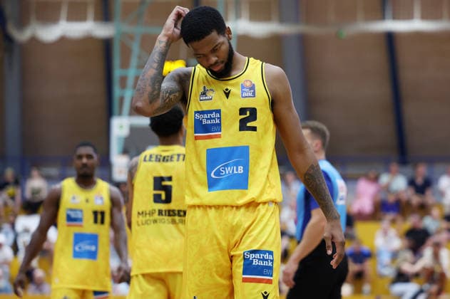 September 6, 2026, Germany, Ludwigsburg, Basketball: MHP Riesen Ludwigsburg vs. Elan Chalon; David Joplin (LB) Disappoints