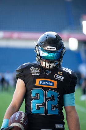 Germany, September 6, 2026, The AFLE Gold Bowl 2026: Panthers Wroclaw vs. Vienna Vikings, Schauinsland Reisen Arena, Duisburg; Panthers Wroclaw, Dawid Brzozowski, Duisburg, Germany Copyright: xMijoxLubecx