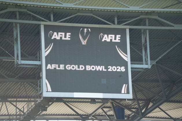 Germany, September 6, 2026, The AFLE Gold Bowl 2026: Panthers Wroclaw vs. Vienna Vikings, Schauinsland Reisen Arena, Duisburg. The stadium screen for the AFLE Gold Bowl 2026 in Duisburg, Germany Copyright: xMijoxLubecx
