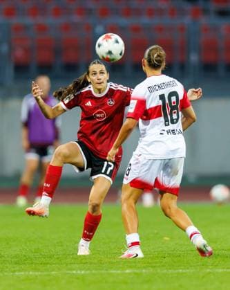 06.09.2026 - Fussball - Saison 2026 2027 - 1. Frauen - Fussball - Bundesliga - 03. Spieltag: 1. FC Nürnberg FCN ( Club ) - VfB Stuttgart - Sportfoto Zink DaMa - xdaxmax - Marie Bleil (17, 1. FC Nürnberg FCN ) Julia Mickenhagen (18, VfB Stuttgart ) *** September 6, 2026 Soccer Season 2026–2027 Women s Bundesliga Matchday 3 1 FC Nuremberg (FCN) vs. VfB Stuttgart Sports photo by Zink DaMa xdaxmax Marie Bleil 17, 1 FC Nuremberg (FCN) Julia Mickenhagen 18, VfB Stuttgart