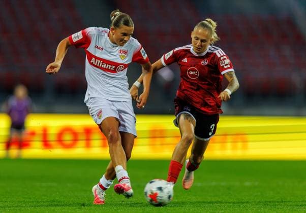 06.09.2026 - Fussball - Saison 2026 2027 - 1. Frauen - Fussball - Bundesliga - 03. Spieltag: 1. FC Nürnberg FCN ( Club ) - VfB Stuttgart - Sportfoto Zink DaMa - xdaxmax - Julia Mickenhagen (18, VfB Stuttgart ) Fany Proniez (3, 1. FC Nürnberg FCN ) *** September 6, 2026 Soccer Season 2026–2027 Women s Bundesliga Matchday 3 1 FC Nuremberg (FCN) vs. VfB Stuttgart Sports Photo by Zink DaMa xdaxmax Julia Mickenhagen 18, VfB Stuttgart Fany Proniez 3, 1 FC Nuremberg FCN
