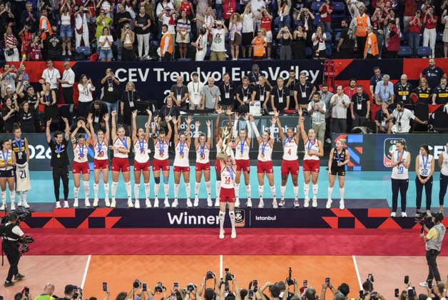 Turkiye retain European women s volleyball title with 3-2 win over Italy ISTANBUL, TURKIYE - SEPTEMBER 6: Players of the Turkish National Women’s Volleyball Team celebrate after defeating Italy 3-2 in the final to win the 2026 CEV Women’s European Volleyball Championship at Sinan Erdem Sports Hall in Istanbul, Turkiye, on September 6, 2026. Agit Erdi Ulukaya Anadolu Istanbul Turkey. Editorial use only. Please get in touch for any other usage.  Copyright: x2026xAnadoluxAgitxErdixUlukayax
