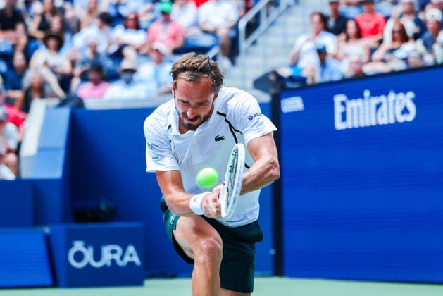 US Open tennis tournament - Day 8 Daniil Medvedev of Russia in action against Frances Tiafoe of the USA during their Men s Singles round of 16 match at the US Open Tennis Championships in Flushing Meadows, New York, USA, 06 September 2026. FLUSHING MEADOWS NEW YORK United States  Copyright: xOLGAxFEDOROVAx
