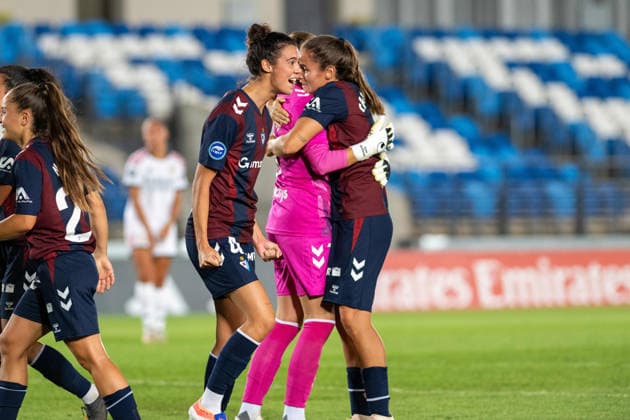 MADRID, SPAIN - SEPTEMBER 6: Carla Andres (4) of SD Eibar celebrates the tie after the game during the Liga F matchday 2 season 2026-27 between Real Madrid and SD Eibar on September 6, 2026 in Madrid, Spain. Copyright: xAdelinaxCobos SPPx Sportspressphoto_SPR225384