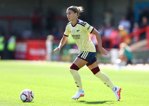 Crawley, England, 6th September 2026. Steph Catley of Arsenal during the Brighton Women vs Arsenal Women Barclays Women s Super League match at Broadfield Stadium, Crawley. Picture credit should read: Paul Terry Sportimage EDITORIAL USE ONLY. No use with unauthorised audio, video, data, fixture lists, club league logos or live services. Online in-match use limited to 120 images, no video emulation. No use in betting, games or single club league player publications. SPI_072_PT_Brighton_W_Arsenal_W SPI-4977-0072