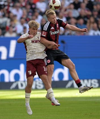 Torjubel von Jonathan Burkardt. nach seinem Tor zum 1:0 fotografiert beim Fußball Bundesliga Spiel Eintracht Frankfurt gegen den. FC Augsburg am 6.9.2026 in Frankfurt. (DFL DFB REGULATIONS PROHIBIT ANY USE OF PHOTOGRAPHS as IMAGE SEQUENCES and or QUASI-VIDEO) *** Jonathan Burkardt celebrating his goal to make it 1–0, photographed during the Bundesliga soccer match between Eintracht Frankfurt and FC Augsburg on September 6, 2026, in Frankfurt. DFL and DFB regulations prohibit any use of photographs as image sequences and or quasi-video.