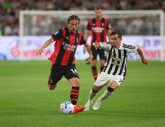 IPA88213849 - Luka Modric of AC Milan and Francisco Conceicao of Juventus FC during the Italian Serie A 2026–27 season soccer match between Juventus FC and AC Milan on September 6, 2026, at Allianz Stadium in Turin, Italy. Photo by Nderim KACELI  Copyright: xNderimxKaceli IPAxSportx xx 88213849