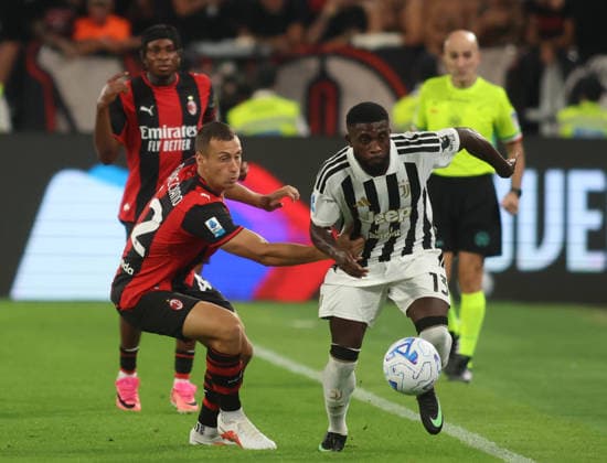 IPA88214587 - Jeremmie Boga of Juventus FC and Filippo Terracino of AC Milan during the Italian Serie A 2026–27 season soccer match between Juventus FC and AC Milan on September 6, 2026, at Allianz Stadium in Turin, Italy. Photo by Nderim KACELI  Copyright: xNderimxKaceli IPAxSportx xx 88214587