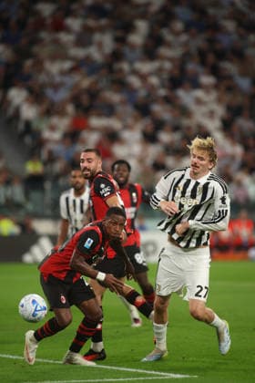 IPA88214603 - Pervis Estupinan of AC Milan and Nick Woltemade of Juventus FC during the Italian Serie A 2026 27 season soccer match between Juventus FC and AC Milan on September 6, 2026, at Allianz Stadium in Turin, Italy. Photo by Nderim KACELI  Copyright: xNderimxKaceli IPAxSportx xx 88214603