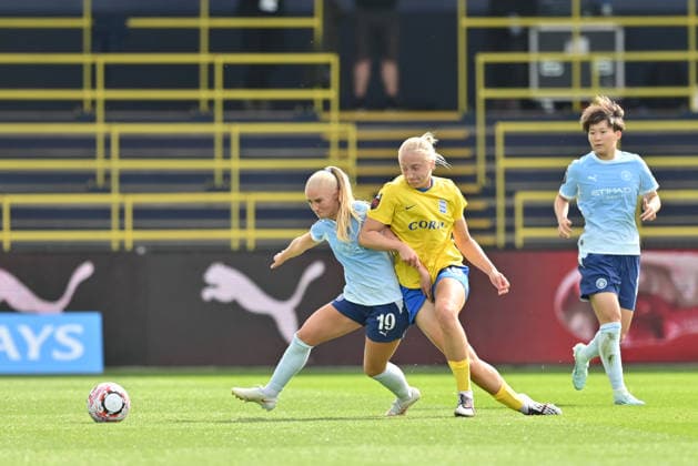 Manchester City versus Birmingham City in the Barclays WSL at the Joie Stadium Featuring: Laura Blindkilde Brown, Wilma Leidhammar Where: Manchester, United Kingdom When: 06 Sep 2026 Credit: Graham Finney Cover Images EDITORIAL USE ONLY. NOT FOR USE BY NEWSPAPERS BASED IN THE UK. Copyright: xx coverimg55988953