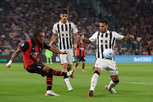 Juventus v AC Milan - Serie A - Season 2026-2027 Turin, Italy, 6th September 2026. Kerim Alajbegovic of Juventus looks on as team mate Mehmet Celik of Juventus attempts to block a cross frm Diego Moreira of AC Milan during the Juventus vs AC Milan Serie A match at Allianz Stadium, Turin. Picture credit should read: Jonathan Moscrop Turin Allianz Stadium Italy