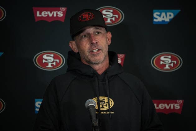 NFL, American Football Herren, USA 49ERS TRAINING, Coach Kyle Shanahan speaks to the media before a San Francisco 49ers NFL training session at AAMI Park in Melbourne, Monday, September 7, 2026. ( NO ARCHIVING MELBOURNE VICTORIA AUSTRALIA  Copyright: xCHRISTOPHERxHOPKINSx 20260907163447369450