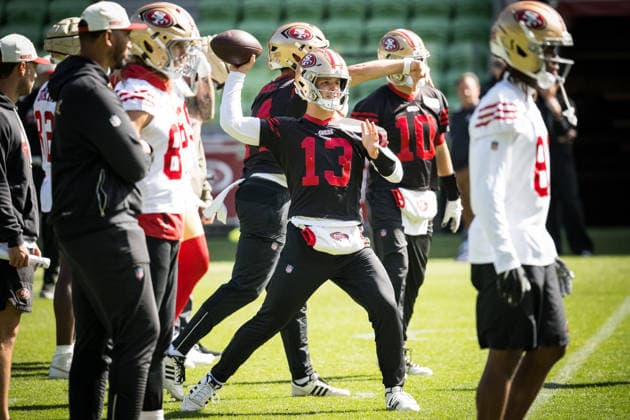 NFL, American Football Herren, USA 49ERS TRAINING, Brock Purdy during a San Francisco 49ers NFL training session at AAMI Park in Melbourne, Monday, September 7, 2026. ( NO ARCHIVING MELBOURNE VICTORIA AUSTRALIA  Copyright: xCHRISTOPHERxHOPKINSx 20260907158103489008