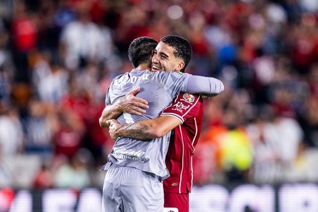 September 6, 2026, Houston, Texas, USA: Toluca FC goalkeeper HUGO GONZALEZ (1) and defender FEDERICO PEREIRA (6) celebrate following their win of the Leagues Cup Final match against Monterrey at Shell Energy Stadium. Soccer 2026: Leagues Cup Final: Toluca FC Vs. Monterrey  - ZUMAh306 20260906_zsp_h306_018 Copyright: xOscarxHerrerax