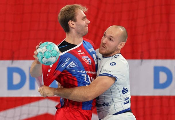September 6, 2026, Germany, Bietigheim, Handball Bundesliga, 2026–2027 season: SG BBM Bietigheim vs. TBV Lemgo; from left: Mathias Larson (BBM), Christian O Sullivan (TBV)