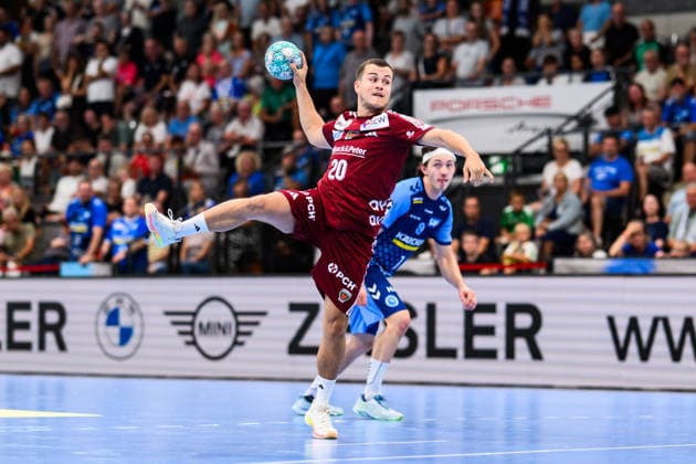 TVB Stuttgart vs. Füchse Berlin, Handball 1 Bundesliga, Men s, 2026–2027 Season, TVB Stuttgart vs. Füchse Berlin, Porsche Arena, Berlin s Tim Freihöfer in action, Stuttgart, Porsche Arena, Baden-Württemberg, Germany