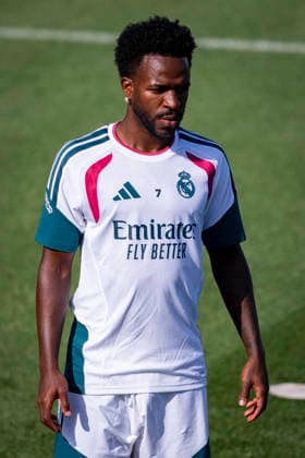 Real Madrid CF Training Session and press conference, PK, Pressekonferenz - UEFA Champions League 2026 27 MADRID, SPAIN - SEPTEMBER 7: Vinicius Junior of Real Madrid CF is seen training with his teammates during the training session on day ahead of the UEFA Champions League 2026 27 League Phase MD1 at Ciudad Real Madrid on September 7, 2026 in Madrid, Spain. Madrid Ciudad Real Madrid Madrid Spain Copyright: xAlbertoxGardinx AGardin_20260907_Foot_Cha_Rea_Mad_PC_0227