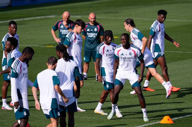 September 7, 2026, Valdebebas, Madrid, Spain: Ibrahima Konate, Yan Diomande and Carlos Espi during the training day of Real Madrid ahead of the UEFA Champions League 2026 27 match against FC Internazionale Milano at Ciudad Deportiva Real Madrid on September 07, 2026, in Valdebebas, Madrid, Spain. Valdebebas Spain - ZUMAa181 20260907_zaa_a181_009 Copyright: xDennisxAgyemanx