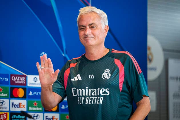 Real Madrid CF Training Session and press conference, PK, Pressekonferenz - UEFA Champions League 2026 27 MADRID, SPAIN - SEPTEMBER 7: Jose Mourinho, head coach of Real Madrid CF, speaks during the press conference on day ahead of the UEFA Champions League 2026 27 League Phase MD1 at Ciudad Real Madrid on September 7, 2026 in Madrid, Spain. Madrid Ciudad Real Madrid Madrid Spain Copyright: xAlbertoxGardinx AGardin_20260907_Foot_Cha_Rea_Mad_PC_0341