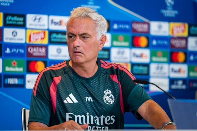 Real Madrid CF Training Session and press conference, PK, Pressekonferenz - UEFA Champions League 2026 27 MADRID, SPAIN - SEPTEMBER 7: Jose Mourinho, head coach of Real Madrid CF, speaks during the press conference on day ahead of the UEFA Champions League 2026 27 League Phase MD1 at Ciudad Real Madrid on September 7, 2026 in Madrid, Spain. Madrid Ciudad Real Madrid Madrid Spain Copyright: xAlbertoxGardinx AGardin_20260907_Foot_Cha_Rea_Mad_PC_0344
