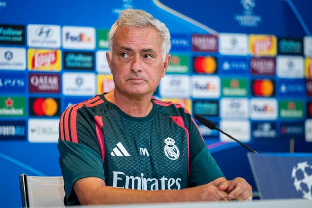 Real Madrid CF Training Session and press conference, PK, Pressekonferenz - UEFA Champions League 2026 27 MADRID, SPAIN - SEPTEMBER 7: Jose Mourinho, head coach of Real Madrid CF, speaks during the press conference on day ahead of the UEFA Champions League 2026 27 League Phase MD1 at Ciudad Real Madrid on September 7, 2026 in Madrid, Spain. Madrid Ciudad Real Madrid Madrid Spain Copyright: xAlbertoxGardinx AGardin_20260907_Foot_Cha_Rea_Mad_PC_0347