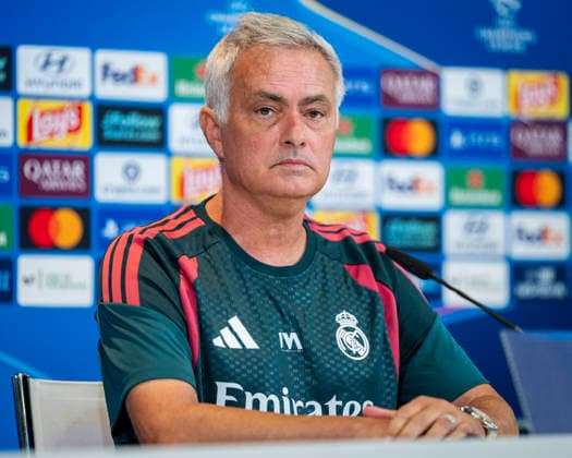 Real Madrid CF Training Session and press conference, PK, Pressekonferenz - UEFA Champions League 2026 27 MADRID, SPAIN - SEPTEMBER 7: Jose Mourinho, head coach of Real Madrid CF, speaks during the press conference on day ahead of the UEFA Champions League 2026 27 League Phase MD1 at Ciudad Real Madrid on September 7, 2026 in Madrid, Spain. Madrid Ciudad Real Madrid Madrid Spain Copyright: xAlbertoxGardinx AGardin_20260907_Foot_Cha_Rea_Mad_PC_0349