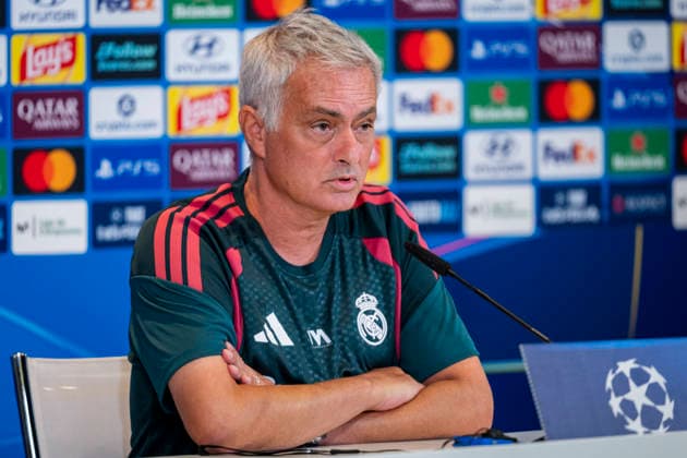 Real Madrid CF Training Session and press conference, PK, Pressekonferenz - UEFA Champions League 2026 27 MADRID, SPAIN - SEPTEMBER 7: Jose Mourinho, head coach of Real Madrid CF, speaks during the press conference on day ahead of the UEFA Champions League 2026 27 League Phase MD1 at Ciudad Real Madrid on September 7, 2026 in Madrid, Spain. Madrid Ciudad Real Madrid Madrid Spain Copyright: xAlbertoxGardinx AGardin_20260907_Foot_Cha_Rea_Mad_PC_0358