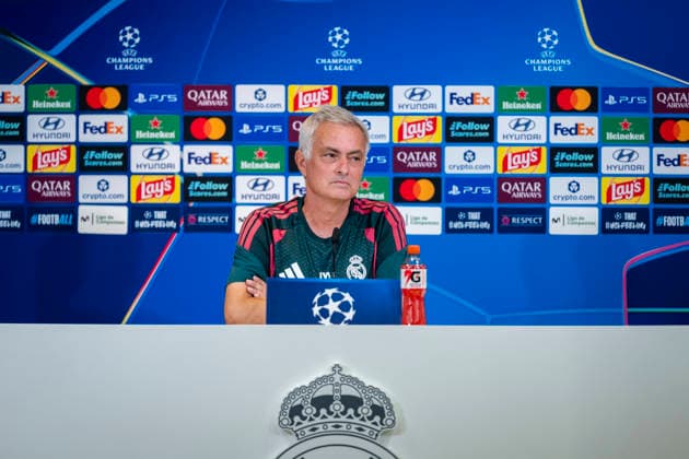 Real Madrid CF Training Session and press conference, PK, Pressekonferenz - UEFA Champions League 2026 27 MADRID, SPAIN - SEPTEMBER 7: Jose Mourinho, head coach of Real Madrid CF, speaks during the press conference on day ahead of the UEFA Champions League 2026 27 League Phase MD1 at Ciudad Real Madrid on September 7, 2026 in Madrid, Spain. Madrid Ciudad Real Madrid Madrid Spain Copyright: xAlbertoxGardinx AGardin_20260907_Foot_Cha_Rea_Mad_PC_0360