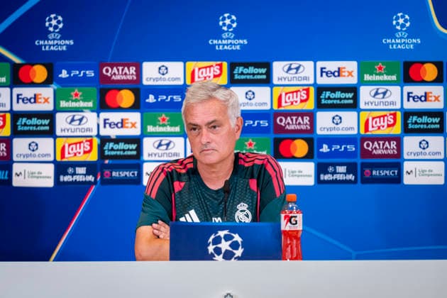 Real Madrid CF Training Session and press conference, PK, Pressekonferenz - UEFA Champions League 2026 27 MADRID, SPAIN - SEPTEMBER 7: Jose Mourinho, head coach of Real Madrid CF, speaks during the press conference on day ahead of the UEFA Champions League 2026 27 League Phase MD1 at Ciudad Real Madrid on September 7, 2026 in Madrid, Spain. Madrid Ciudad Real Madrid Madrid Spain Copyright: xAlbertoxGardinx AGardin_20260907_Foot_Cha_Rea_Mad_PC_0661