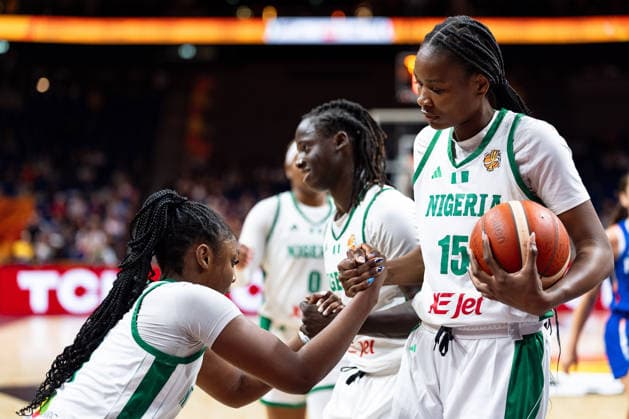 Maryam Dauda (Nigeria), 15, and Murjanatu Musa (Nigeria), 20, assist Grace Efosa Aguebor (Nigeria), 01, GER, Nigeria vs. France, Basketball, 2026 FIBA Women’s World Cup, Group Stage, Matchday 3, September 7, 2026, GER, Nigeria vs. France, Basketball, FIBA Women’s World Cup 2026, Group Stage, Matchday 3, September 7, 2026, Berlin Copyright: xEibner-Pressefoto MaxxVincenx EP_MVN