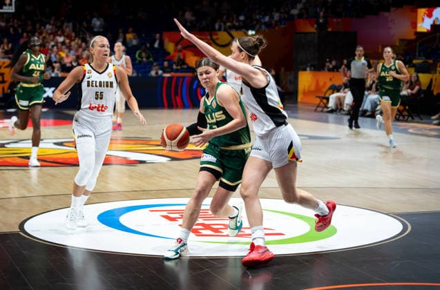 Belgium v Australia: Group C - FIBA Women s Basketball World Cup Germany 2026 Jade Melbourne plays during the FIBA Women s Basketball World Cup 2026 match between Belgium and Australia in Berlin, Germany, on September 7, 2026. Berlin Germany  Copyright: xMarcinxGolbax originalFilename:golba-belgiumv260907_npI4U.jpg