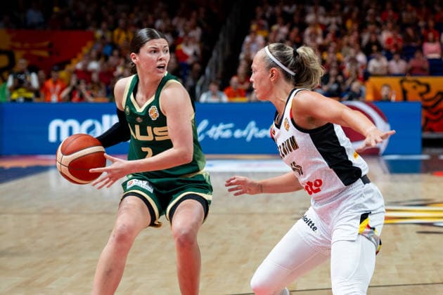 Belgium v Australia: Group C - FIBA Women s Basketball World Cup Germany 2026 Jade Melbourne and Julie Allemand play during the FIBA Women s Basketball World Cup 2026 match between Belgium and Australia in Berlin, Germany, on September 7, 2026. Berlin Germany  Copyright: xMarcinxGolbax originalFilename:golba-belgiumv260907_npJDx.jpg
