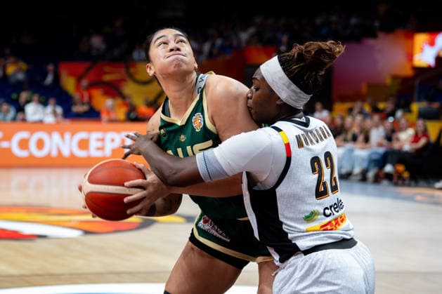 Belgium v Australia: Group C - FIBA Women s Basketball World Cup Germany 2026 Zitina Aokuso and Bethy Mununga play during the FIBA Women s Basketball World Cup 2026 match between Belgium and Australia in Berlin, Germany, on September 7, 2026. Berlin Germany  Copyright: xMarcinxGolbax originalFilename:golba-belgiumv260907_npUCr.jpg