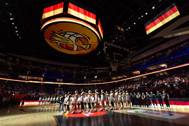 German team during the national anthem, GER, Germany vs. Mali, Basketball, 2026 FIBA Women s World Cup, Group Stage, Matchday 3, September 7, 2026 GER, Germany vs. Mali, Basketball, 2026 FIBA Women’s World Cup, Group Stage, Matchday 3, September 7, 2026 Berlin Copyright: xEibner-Pressefoto MaxxVincenx EP_MVN