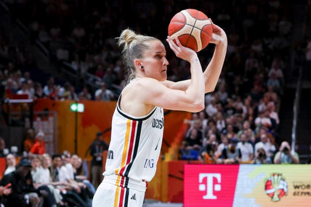Leonie Fiebich of Germany controls the ball during the FIBA Women s Basketball World Cup Germany 2026 group match between Germany and Mali at the Berlin Arena on September 7, 2026, in Berlin, Germany. Photo by Marco Steinbrenner, DeFodi Images