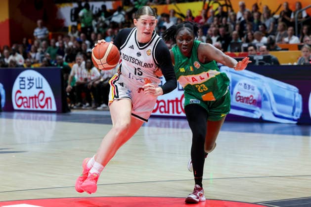 Luisa Geiselsoder of Germany and Sika Kone of Mali battle for the ball during the FIBA Women s Basketball World Cup Germany 2026 group match between Germany and Mali at the Berlin Arena on September 7, 2026, in Berlin, Germany. Photo by Marco Steinbrenner, DeFodi Images