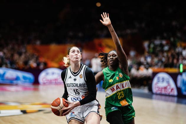 2026 FIBA Women’s Basketball World Cup: Germany vs. Mali, September 7, 2026; Luisa Geiselsoder (Germany), 15, vs. Sika Kone (Mali), 23; Basketball, FIBA Women’s Basketball World Cup 2026, Group Stage, Group A, Matchday 3: Germany vs. Mali on September 7, 2026, at the Uber Arena, Berlin Copyright: xBEAUTIFULxSPORTS Tonhäuserx