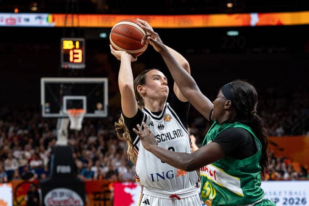 Emily Bessoir, Germany, 22, on the ball; Djeneba N. Diaye, Mali, 50; GER, Germany vs. Mali, basketball, 2026 FIBA Women’s World Cup, group stage, Matchday 3, September 7, 2026, GER, Germany vs. Mali, Basketball, 2026 FIBA Women’s World Cup, Group Stage, Matchday 3, September 7, 2026, Berlin Copyright: xEibner-Pressefoto MaxxVincenx EP_MVN