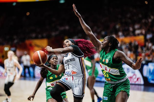 2026 FIBA Women’s Basketball World Cup: Germany vs. Mali, September 7, 2026: Alexis Peterson (Germany, No. 1) shoots against Sika Kone (Mali, No. 23). Basketball, FIBA Women’s Basketball World Cup 2026, group stage, Group A, Matchday 3: Germany vs. Mali on September 7, 2026, at the Uber Arena, Berlin Copyright: xBEAUTIFULxSPORTS Tonhäuserx