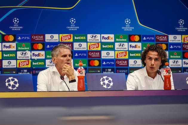 SOCCER - UEFA CL, AEK vs LASK ATHENS,GREECE,07.SEP.26 - SOCCER - UEFA Champions League, AEK Athens vs Linzer ASK, preview, press conference, PK, Pressekonferenz LASK. Image shows head coach Dietmar Kuehbauer (LASK) and Robert Ljubicic (LASK).  GEPAxpictures xManuelxBinder