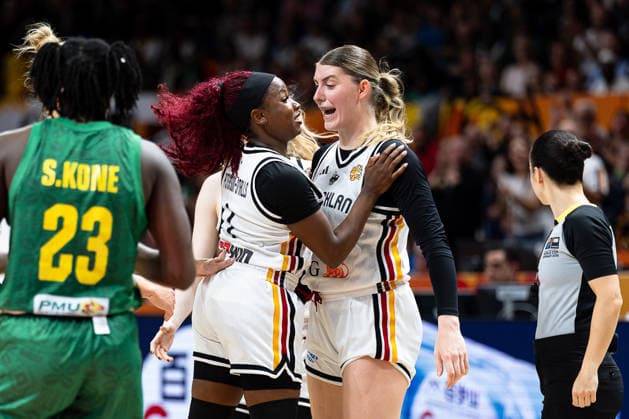 Alexis Peterson (Germany), 01, and Luisa Geiselsoder (Germany), 15, celebrate, GER, Germany vs. Mali, Basketball, 2026 FIBA Women’s World Cup, Group Stage, Matchday 3, September 7, 2026, GER, Germany vs. Mali, Basketball, 2026 FIBA Women’s World Cup, Group Stage, Matchday 3, September 7, 2026, Berlin Copyright: xEibner-Pressefoto MaxxVincenx EP_MVN
